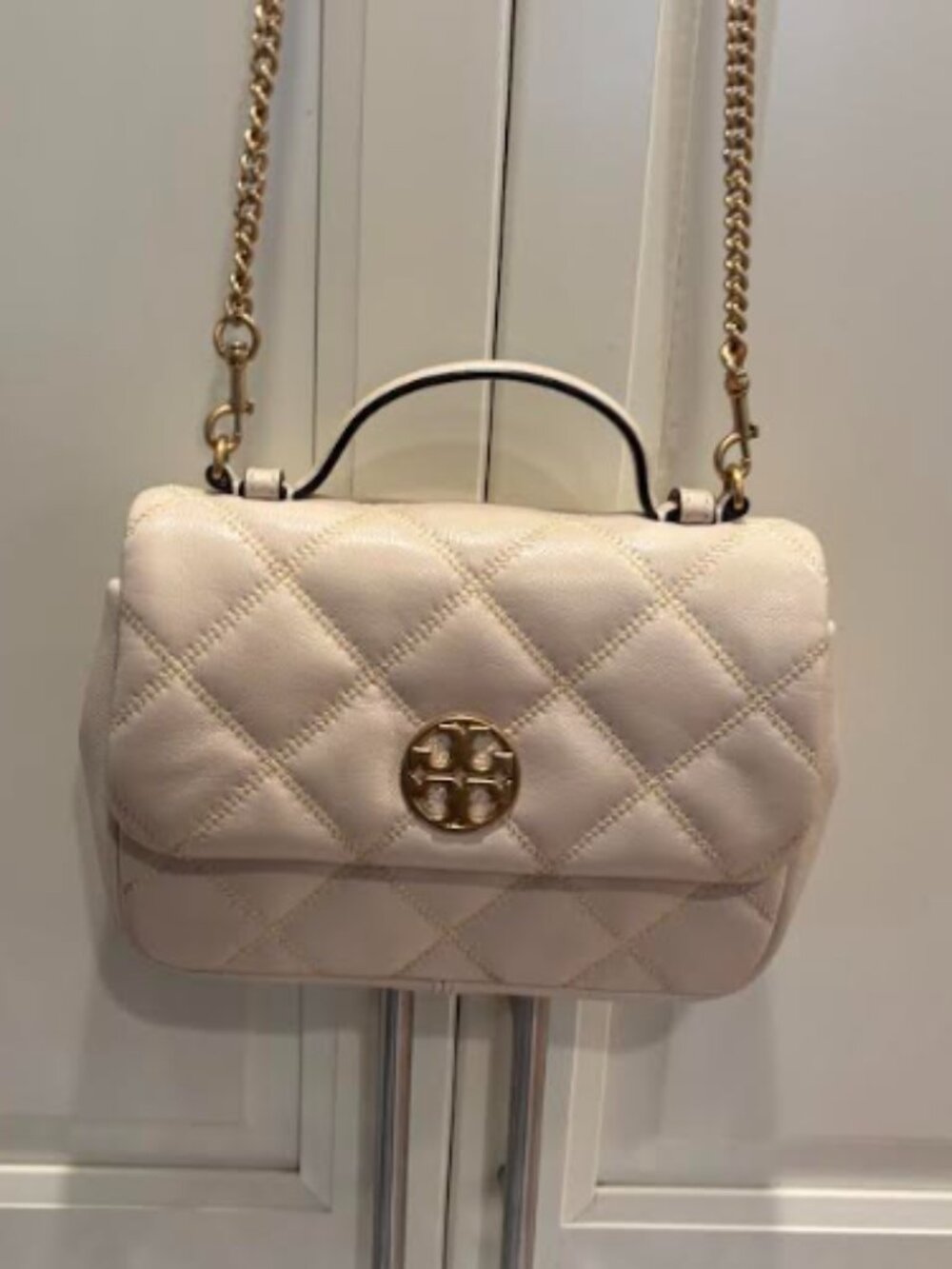 Tory Burch White Leather Quilted Shoulder Bag